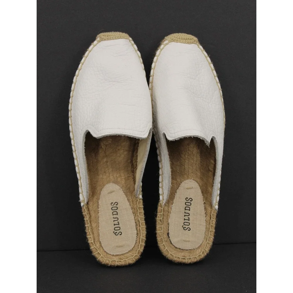 Soludos Pebbled Leather Espadrille Mules Size 8.5 White
